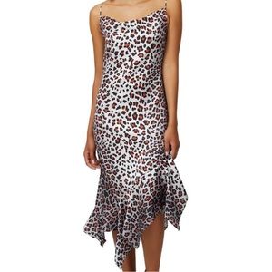 Marques Almeida Satin Midi Slip Dress Leopard Print Silver Pink Handkerchief Hem